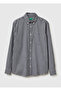 Men's Navy Blue 100% Cotton Square Patterned Shirt with Front Pocket Detail
