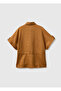 Women's brown 100% linen pocket drawstring shirt - 2
