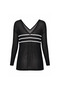Front and Back V-Neck Striped Black Knitwear with Slits on the Sides