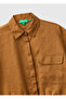 Women's brown 100% linen pocket drawstring shirt - 3