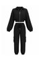 Wrinkle Effect Jacket and Pants Black Satin Set