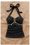 Black Starfish Neck Tie Detail Summer Blouse - 3