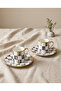 Bella Smoked Porcelain Coffee Cup Set for 2 – Smoked Square Pattern, Gold Detail, 4 Pieces - 2