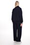 Ribbed Collar Detailed Zipper and Snap Fastener Pants in Green Modal Fabric Plus Size Tracksuit Set - 4