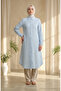 Shirt Collar Striped Buttoned Linen Tunic 0332-08 Baby Blue