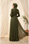 Stone Tulle Hijab Evening Dress 5723-02 Khaki - 5