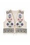 Elara Embroidered Tie-Up Vest Women's Cream - Blue