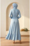 Waffle Fabric Elastic Sleeves Hijab Dress 5588-04 Blue - 5