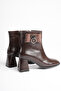 Women's Thick Heeled Bitter Brown Buckle Boots & Booties - 7