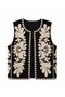 Elara Embroidered Tied Vest Women's Black - Cream
