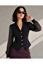 Women's Tulle and Gold Button Detailed Long Sleeve Jacket Collared Blouse - 4