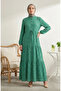 Floral Patterned Belted Hijab Dress 0299-03 Green
