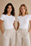 Women's 2-Piece Crew Neck Short Sleeve Modal Cotton Stretchable Undershirt White