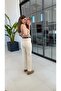 Raw Cream Kemerli Mom Fit Jean Krem - 4