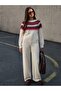 Women's Geometric Patterned Jacquard Knitwear Sweater Wide-Leg Pants Set - 4
