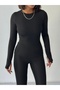 Winter Fleece Lined Crew Neck Long Sleeve Body Blouse with Finger Detail - 4