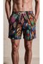 Feather Pattern Mesh Pocket Swimsuit Regular Fit Men's Swim Shorts Black-Red-Green-Yellow-Blue Elastic Pool Shorts - 2