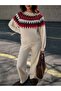 Women's Geometric Patterned Jacquard Knitwear Sweater Wide-Leg Pants Set