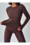 Winter Fleece Lined Crew Neck Long Sleeve Body Blouse with Finger Detail - 4
