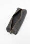 Genuine Calfskin Leather Medium Size Single Compartment Premium Zippered Pen Holder Gray - 5