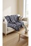 Navy Blue Striped Patterned Sofa Cover |   Fringed Sofa Bed Sofa Shawl 170X220 - 2