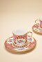 Pudra Royale Luxury 2-Person Coffee Cup Set 4 Pieces - Powder / Floral Pattern & Gold Gilded - 4