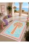 Dora Pink Blue Palm Patterned Modern Woven Base Decorative Carpet Sdtamour4065 - 2