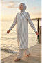 Shirt Collar Striped Linen Long Tunic 0354-06 Black White - 2