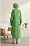 Shirt Collar Buttoned Daisy Patterned Tunic 0355-01 Green - 4