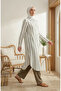 Shirt Collar Striped Linen Long Tunic 0354-01 Khaki - 3