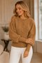 Women's Crew Neck Princess Balloon Sleeve Hair Braided Short Wide Ribbed Stylish Camel Knitwear Sweater - 6