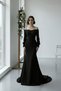 Boat Neck Mermaid Dress Long Sleeve Balloon Sleeve Lined Zippered Wedding Ceremony Evening Dress - 2