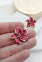 Red Pearlescent Daffodil Flower Gold Women's Earrings (3cm) - 2