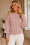 Women's Crew Neck Princess Balloon Sleeve Hair Braided Short Wide Ribbed Stylish Powder Knitwear Sweater - 5