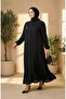 Large Size Ribbed Detailed Robe 6373-01 Black - 2