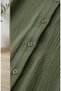 Buttoned Muslin Shirt Long Tunic 0362-07 Khaki - 4