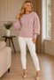 Women's Crew Neck Princess Balloon Sleeve Hair Braided Short Wide Ribbed Stylish Powder Knitwear Sweater - 2