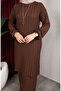 Bürümcük Fabric Striped Tunic Pants Hijab Two-Piece Set 0915-01 Brown - 4