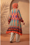 Viscose Fabric Patterned Tunic 1008-01 Orange Purple - 5