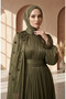 Pleated Chiffon Hijab Evening Dress 6395-05 Khaki - 3