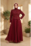 Plus Size Sequined Chiffon Hijab Evening Dress 6380-03 Burgundy