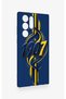 Samsung S22 Ultra Compatible Yellow Navy Blue Ivy Patterned Silicone Case - 3