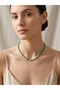 Green Sand Bead Gold Star Detailed Necklace 45cm