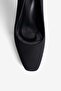 Women's Suede Heeled Shoes Square Toe Thick Heel Savel Black - 3