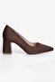 Women's Suede Heeled Shoes Square Toe Thick Heel Savel Brown - 2