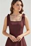 Square Neckline Straps Midi Flared Evening Dress Lined Non-See-Through Wedding Party Dress - 5