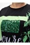Plus Size Sequin Detailed Letter Printed Short Sleeve Women's Blouse - 6