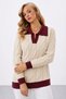Women's Ecru Claret Red Detailed Hair Braided Knitwear Sweater Polo Collar Long Sleeve Knitted Sweater - 6