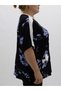Plus Size Women's Floral Patterned Stone and Pearl Embellished Blouse with Pocket Detail - 7