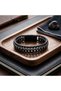 Men's Black Leather Bracelet, Hematite Stone and Steel Magnet Clip, Casual Stylish Design